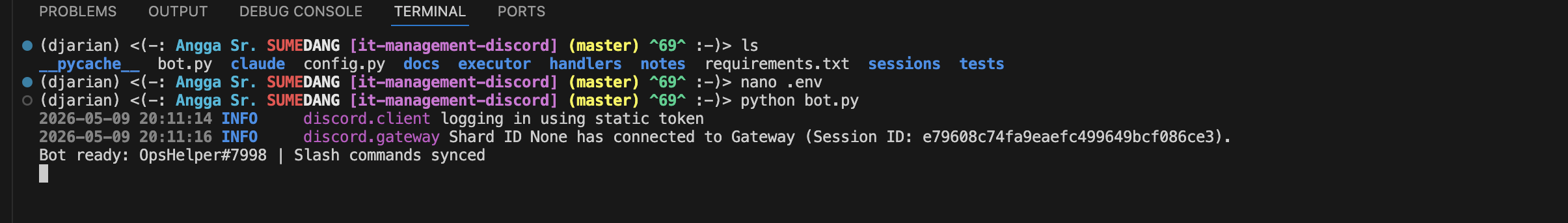 Bot running locally with python bot.py
